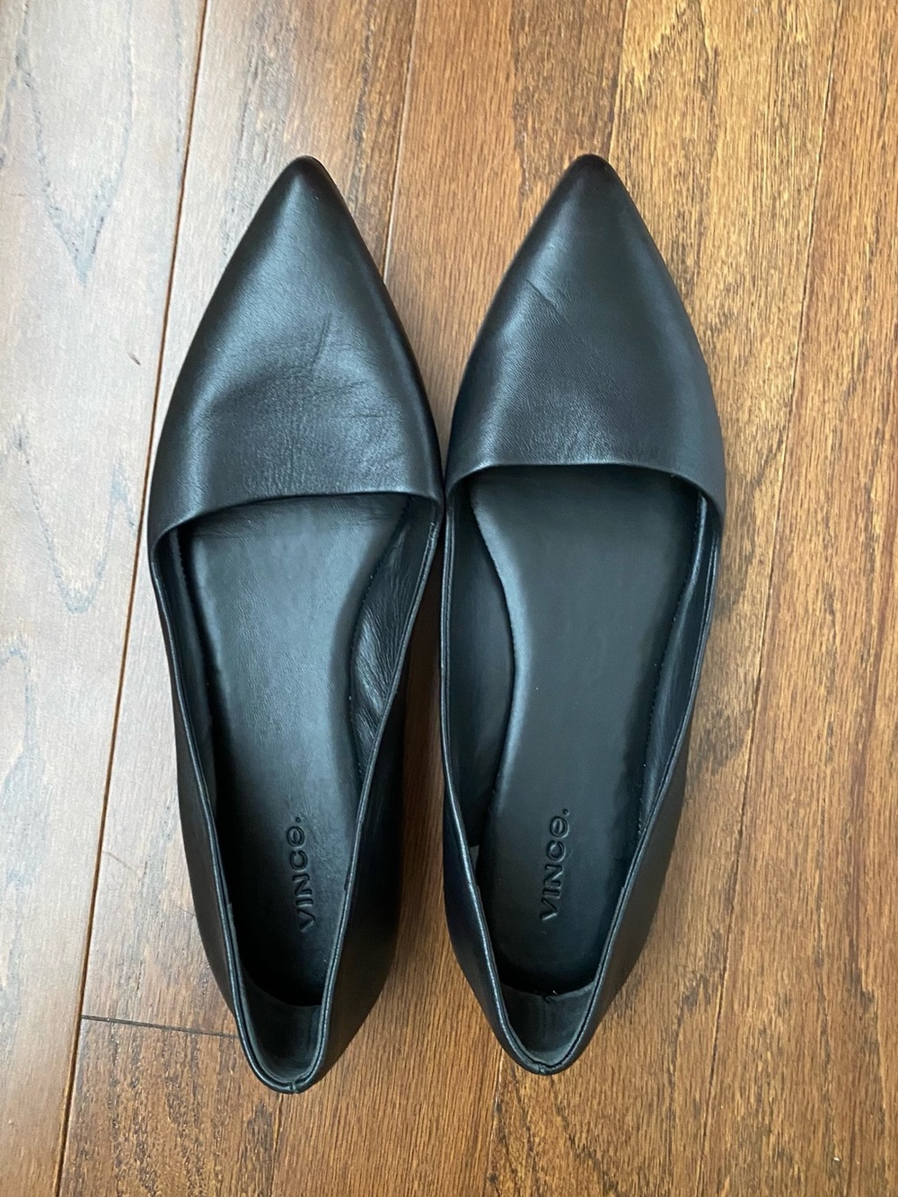VINCE Black Pointed D'Orsay Leather Flats US 10